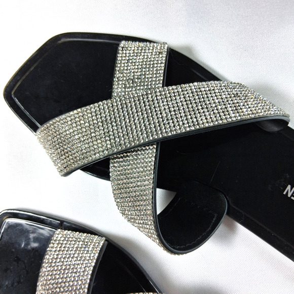 Steve Madden Sandals Size 8 Slide Silver Rhinestones Women Shoes New without Tag - Picture 3 of 16